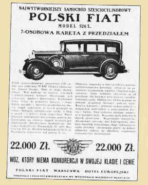 Reklama przedwojennego Polskiego Fiata